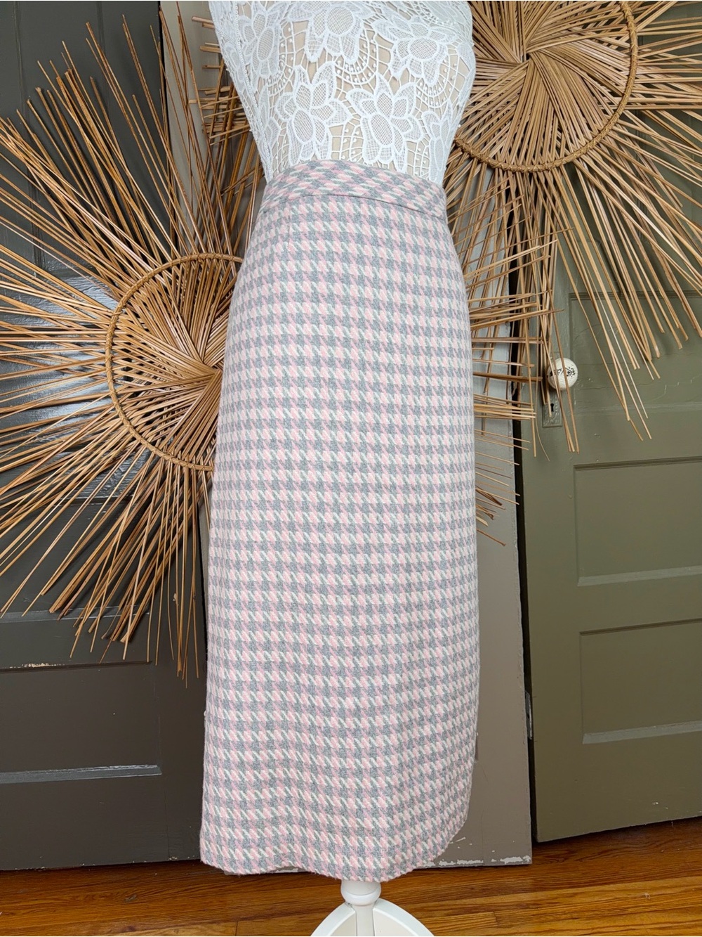 Chadwick’s Of Boston Pink Grey Tweed Wool Blend Midi Pencil Skirt 12 T
